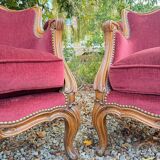 Pair of Louis XV Style Walnut Bergeres, 19th Century
