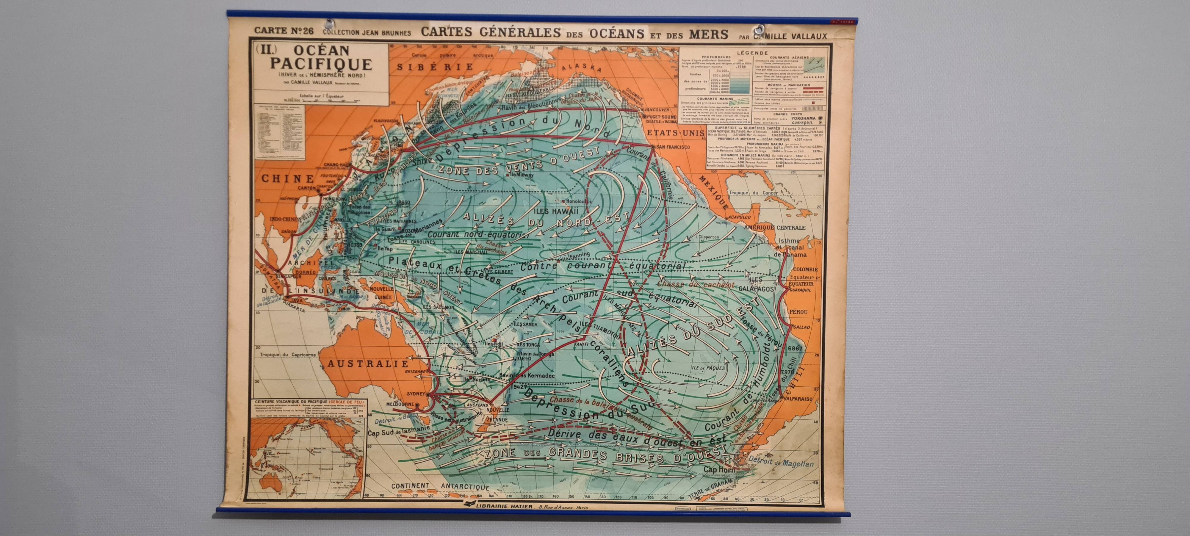 Large vintage school wall map – Pacific Ocean