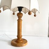 Wooden lamp and vintage fabric lampshade