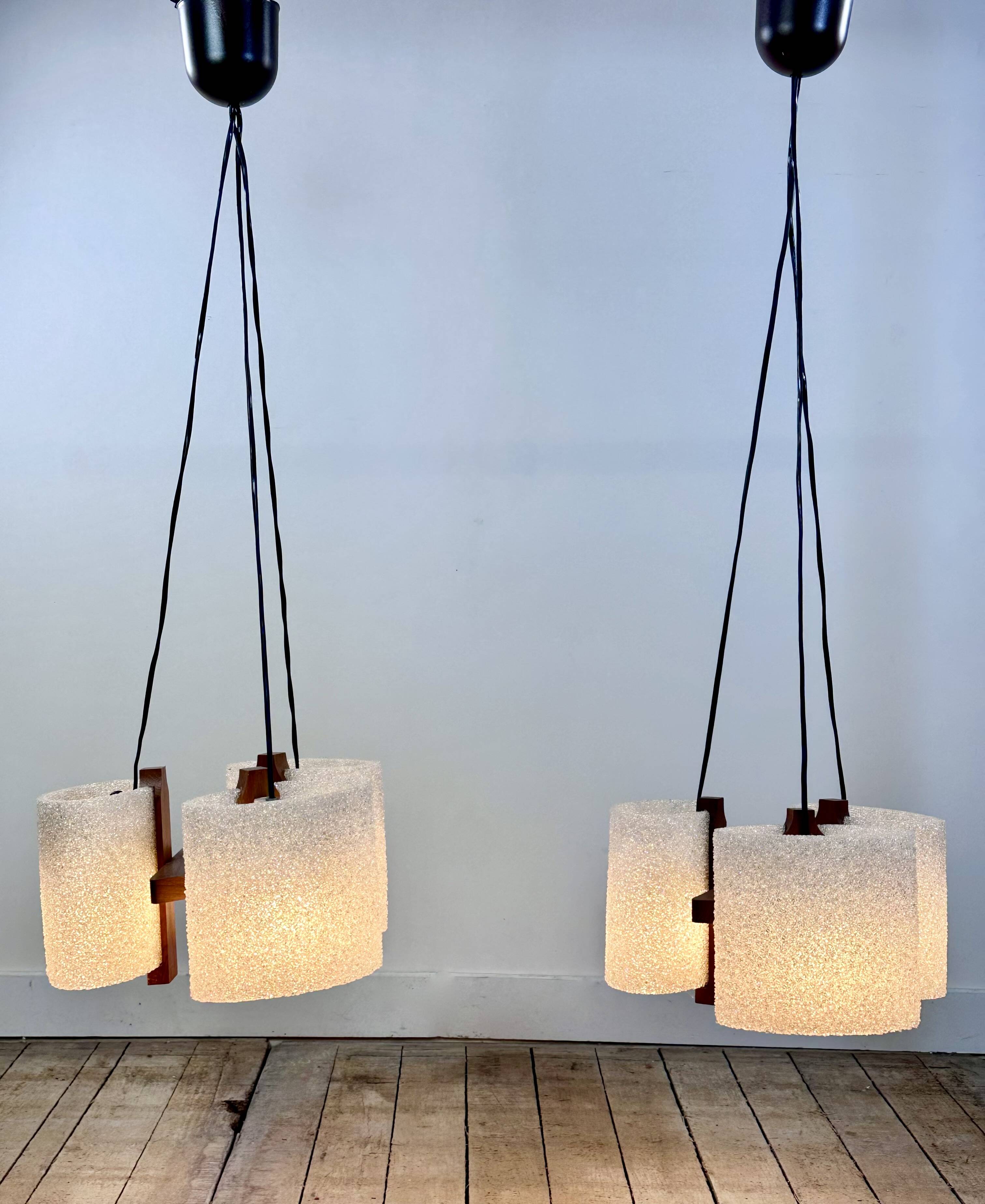 Vintage 1960s Scandinavian teak and perspex chandelier