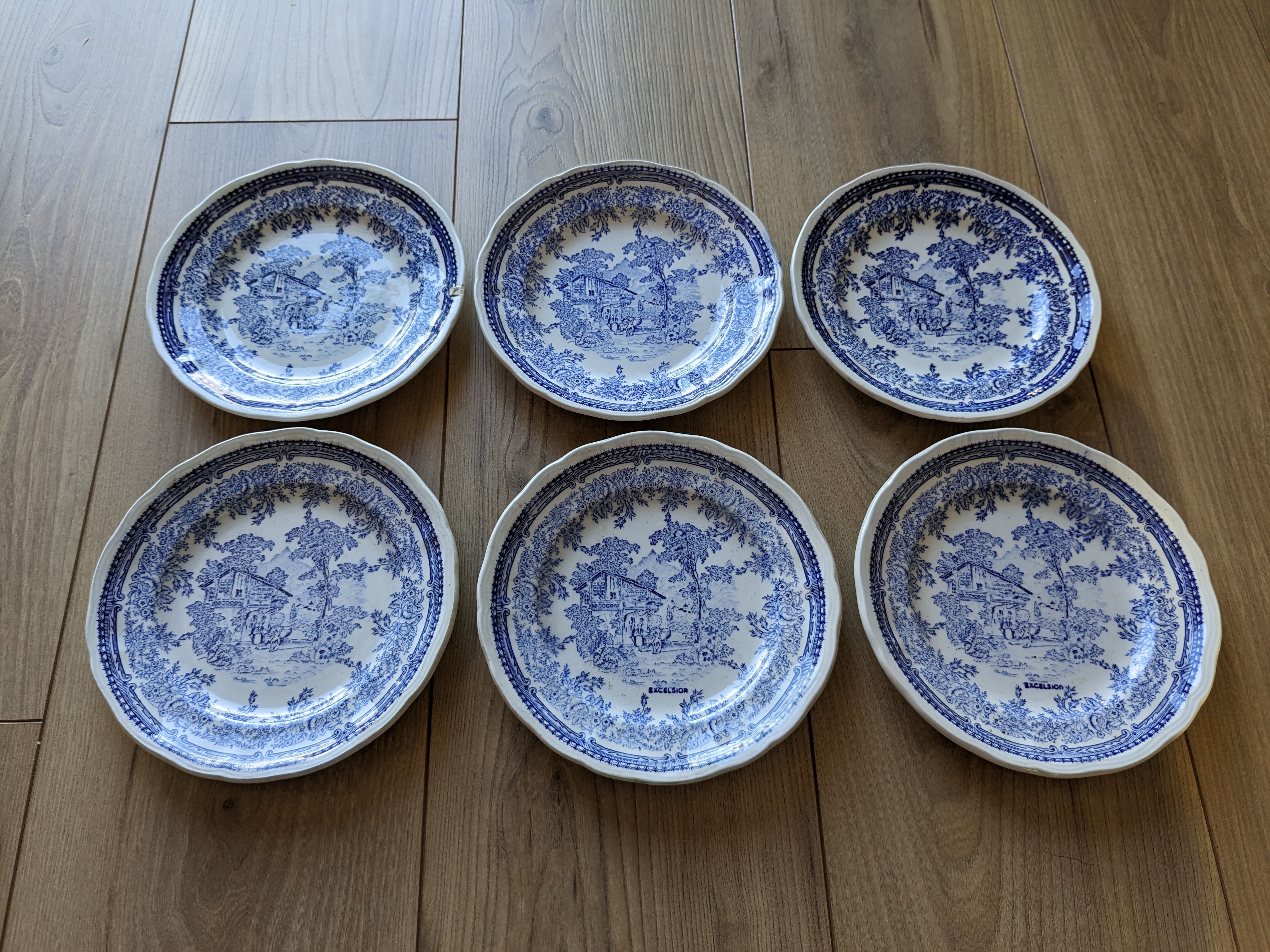 Set of 6 plates of Luneville K and G model Excelsior