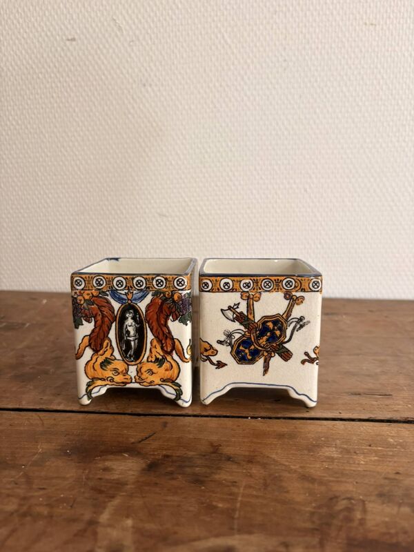 Paire Pot Porte Pinceau Jardinière Cache Pot Faïence Gien Néo renaissance X