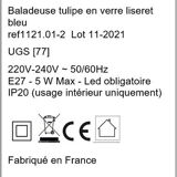 Tulip glass table lamp with frosted finish, azure blue trim – Vintage 1950