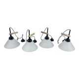 Rare Set of four Italian Modern brass and Murano glass wall lamps by Quattrifolio. 1970s