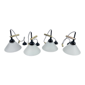 Rare Set of four Italian Modern brass and Murano glass wall lamps by Quattrifolio. 1970s