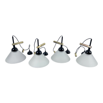 Rare Set of four Italian Modern brass and Murano glass wall lamps by Quattrifolio. 1970s