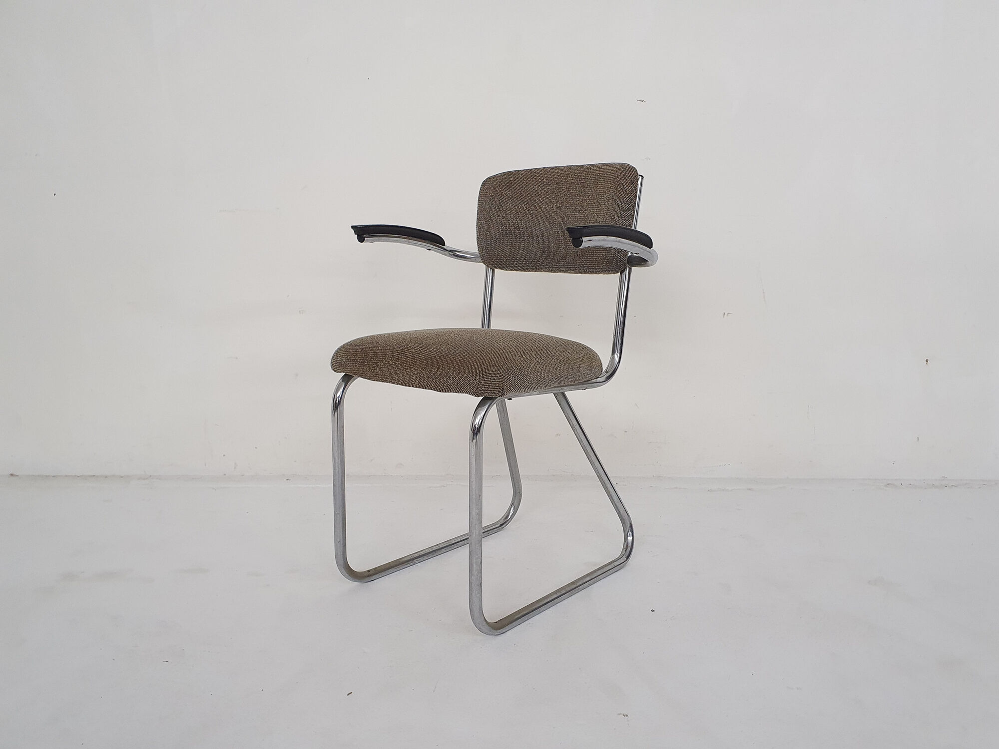 Gispen dining chair with tubular frame, model 212, The Netherlands 1950's