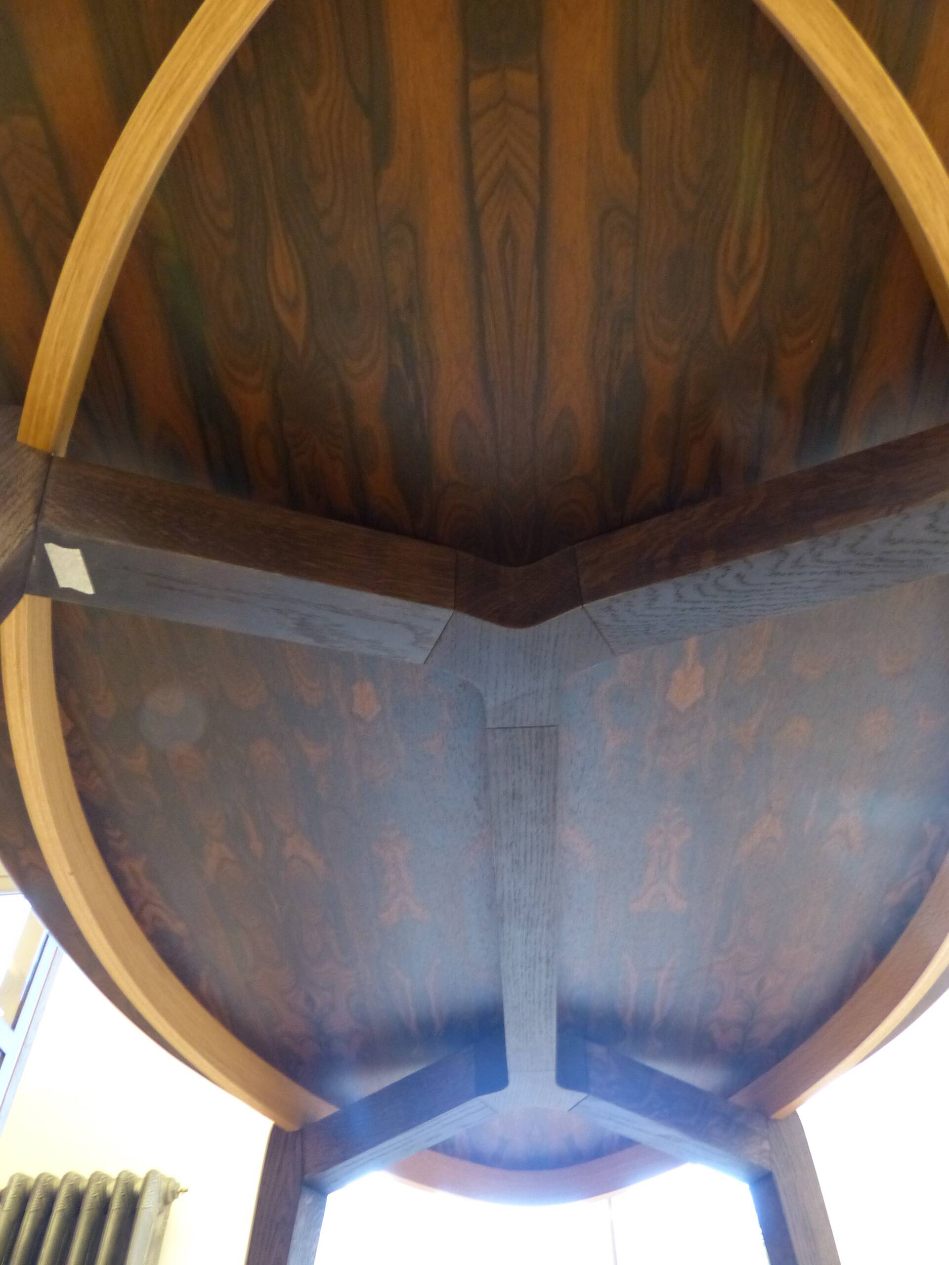 Oval table in ziricote and solid oak