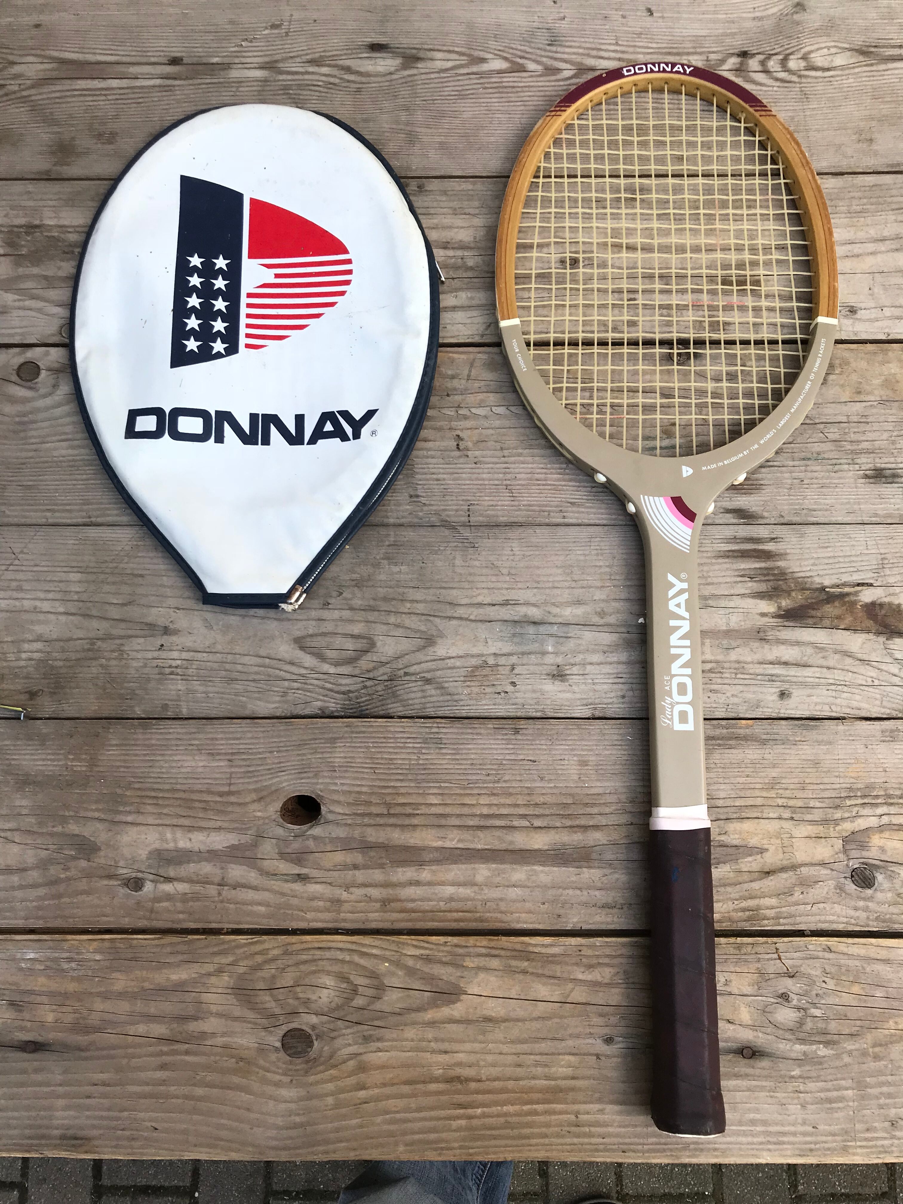 Old lady ace wood and leather vintage tennis racquet