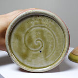 Decorative pot vintage two-tone glazed stoneware spice box handmade signed