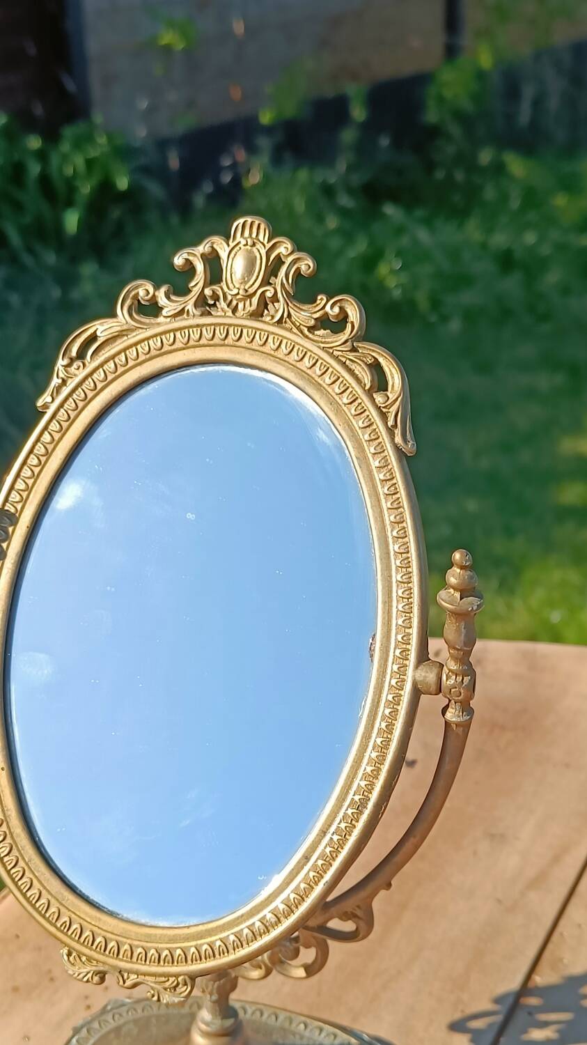 Miroir de table vintage en laiton doré – style Napoléon III,