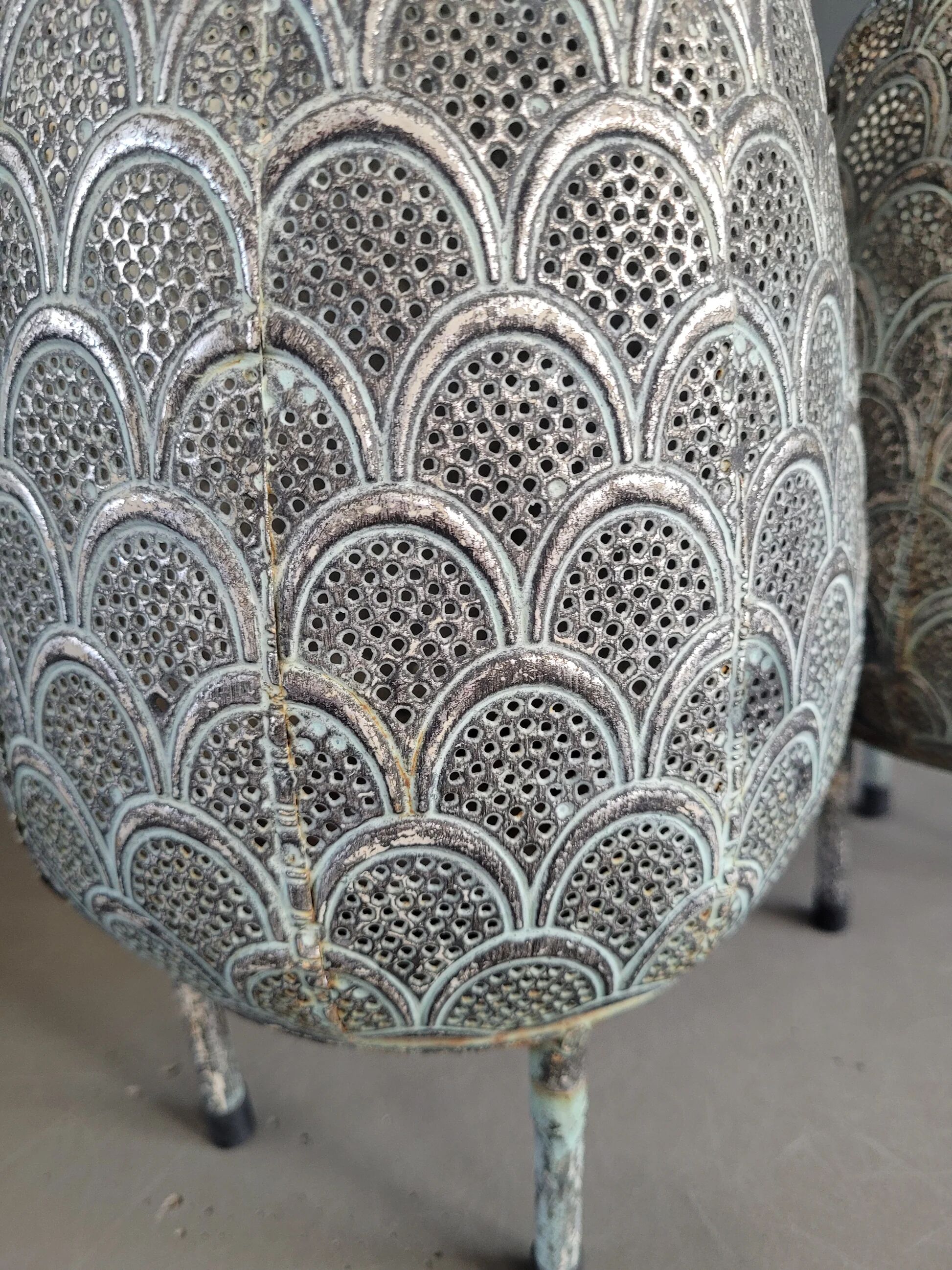 Pair of openwork metal lanterns