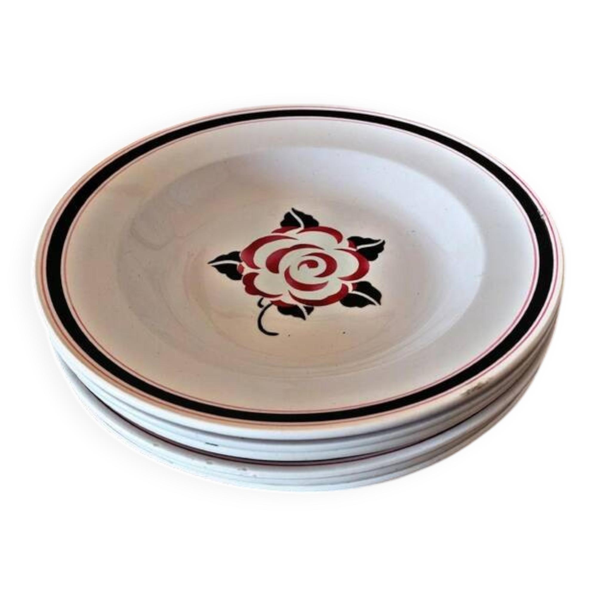 Deep plates Sarreguemines Noyon, black burgundy colour.