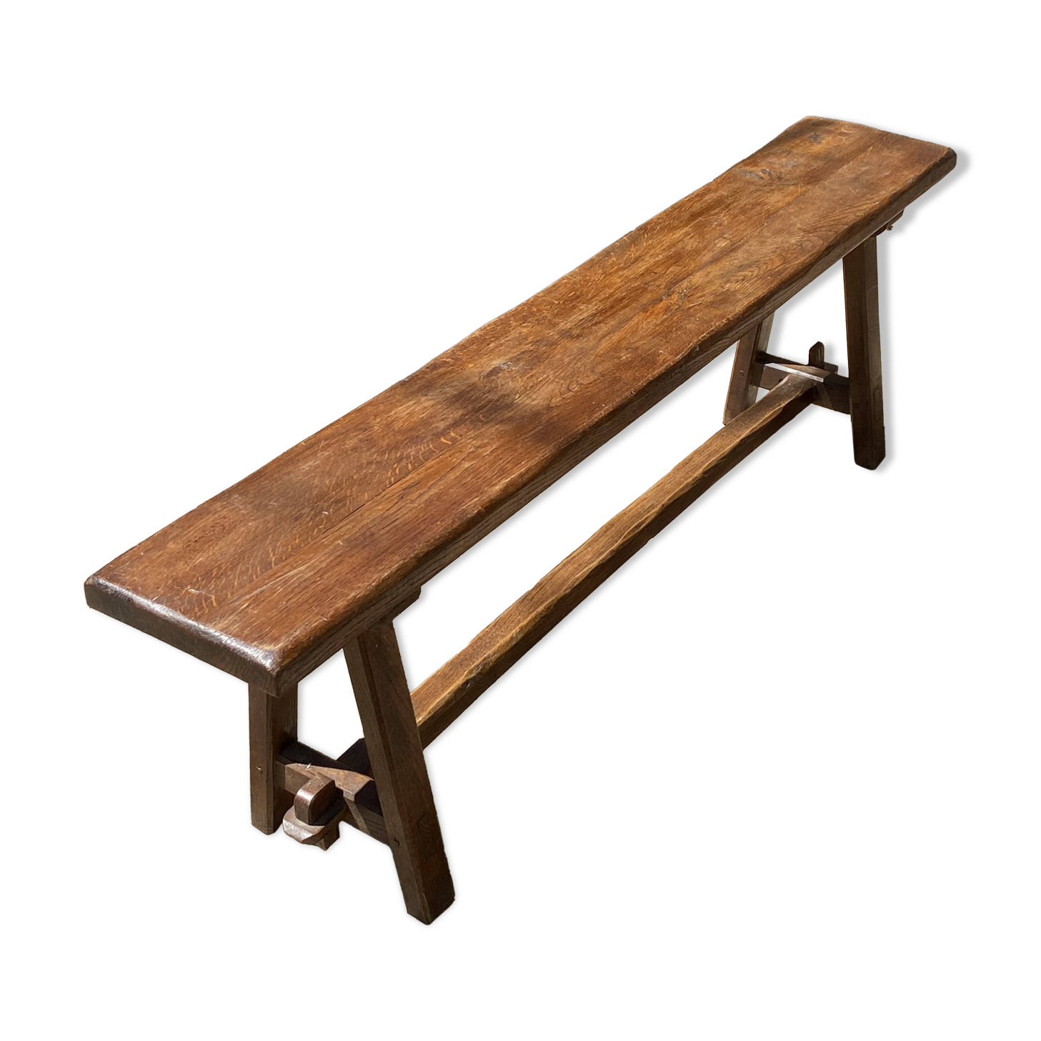 Solid oak farmhouse bench 140cm for rustic farmhouse table 1950