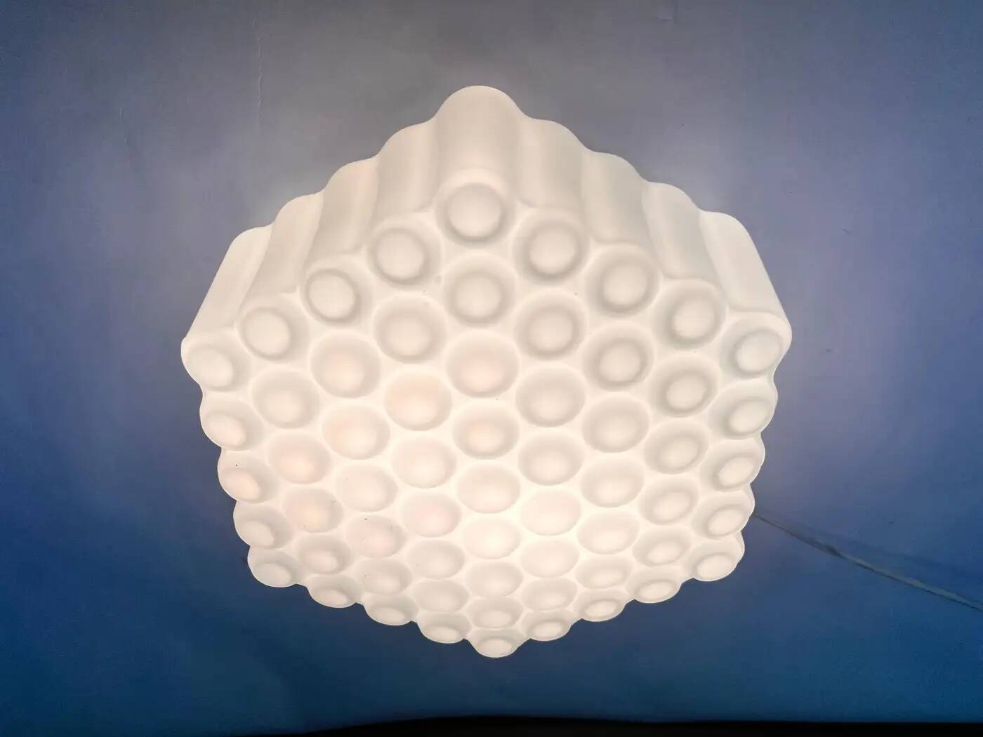 Set of three mid-century milk glass flush mounts or wall lights, Czechoslovakia