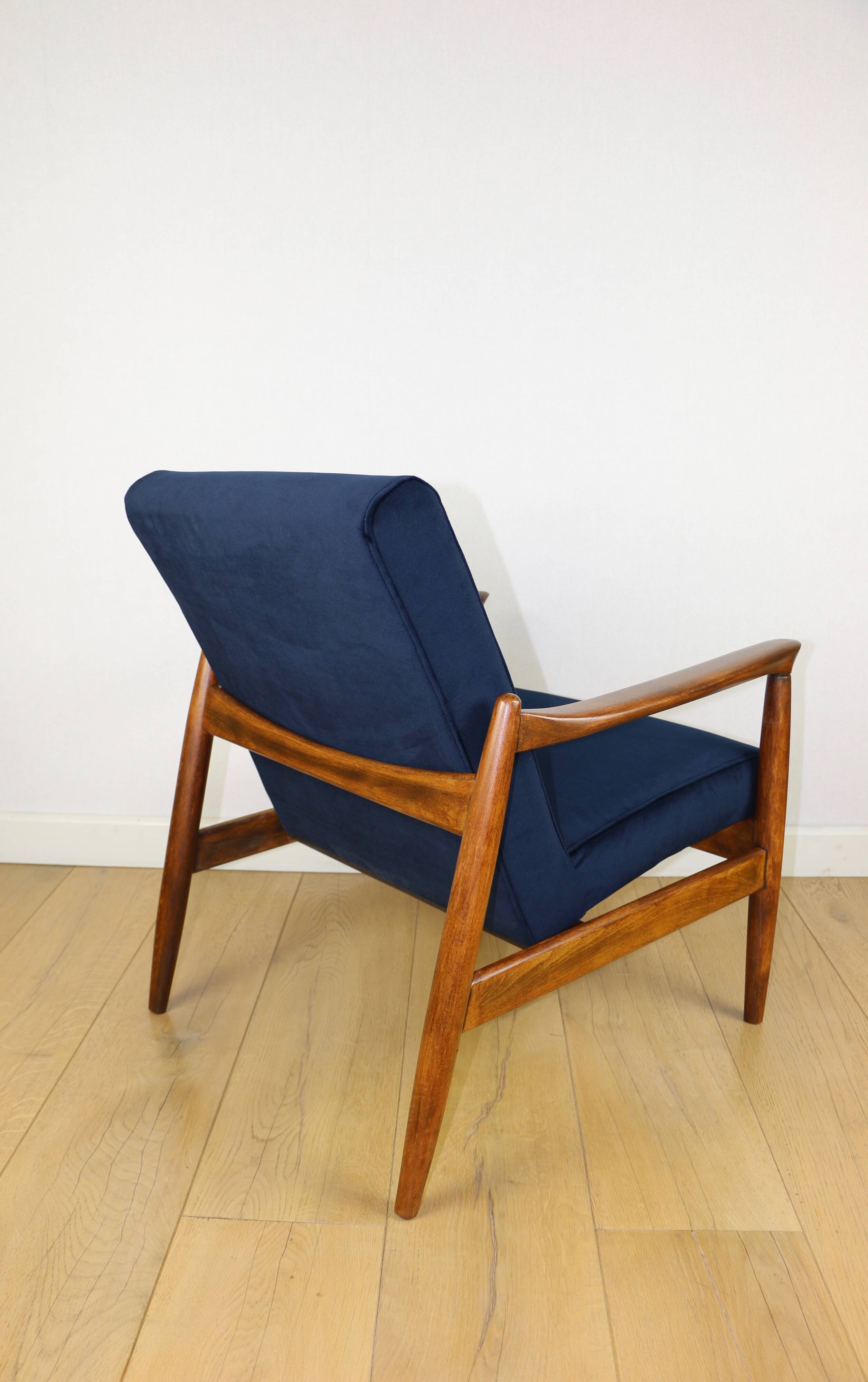 GFM-64 armchair, design by Edmund Homa from the 70s, navy blue - dark wood