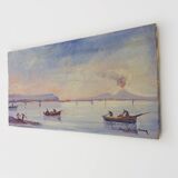 Huile sur bois de Riccardo Capone pêcheurs Italie Années 50 60