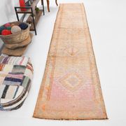3x13 pale pink & orange turkish runner rug 82x403cm