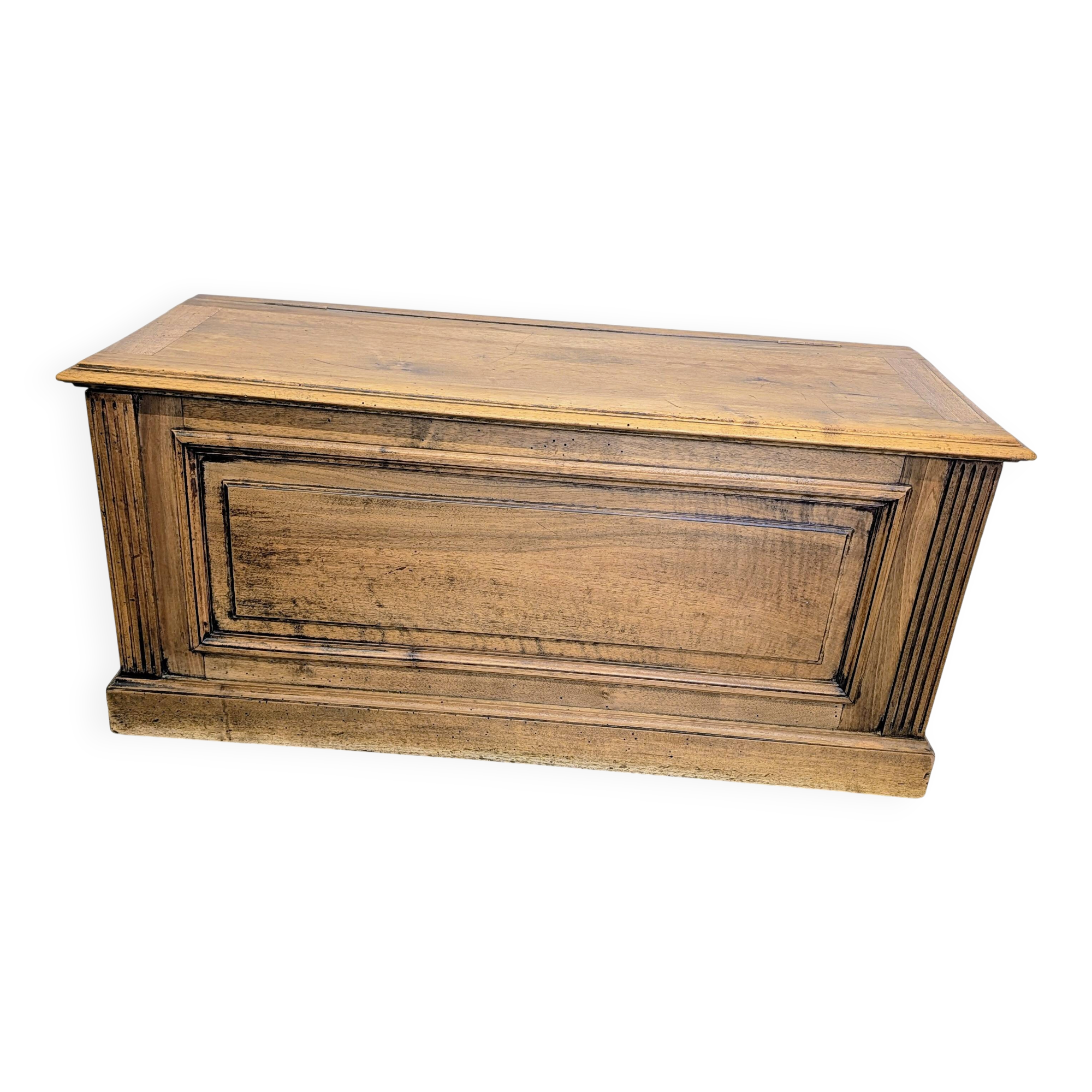 Antique wooden chest with moulded panels