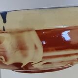 large round dish jatte salad bowl glazed terracotta blue cream