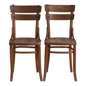 Pair of Mundus-Borlo chairs in bent wood with solid backrest – Romania, circa 1920