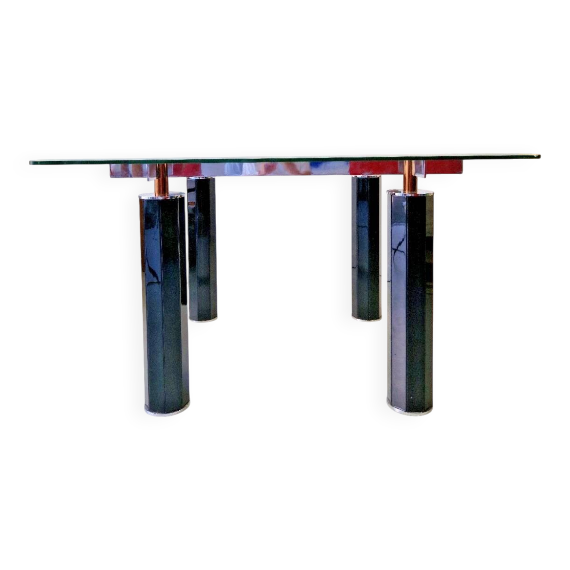 Table à manger en verre trempé vintage des années 1980 style Roche Bobois