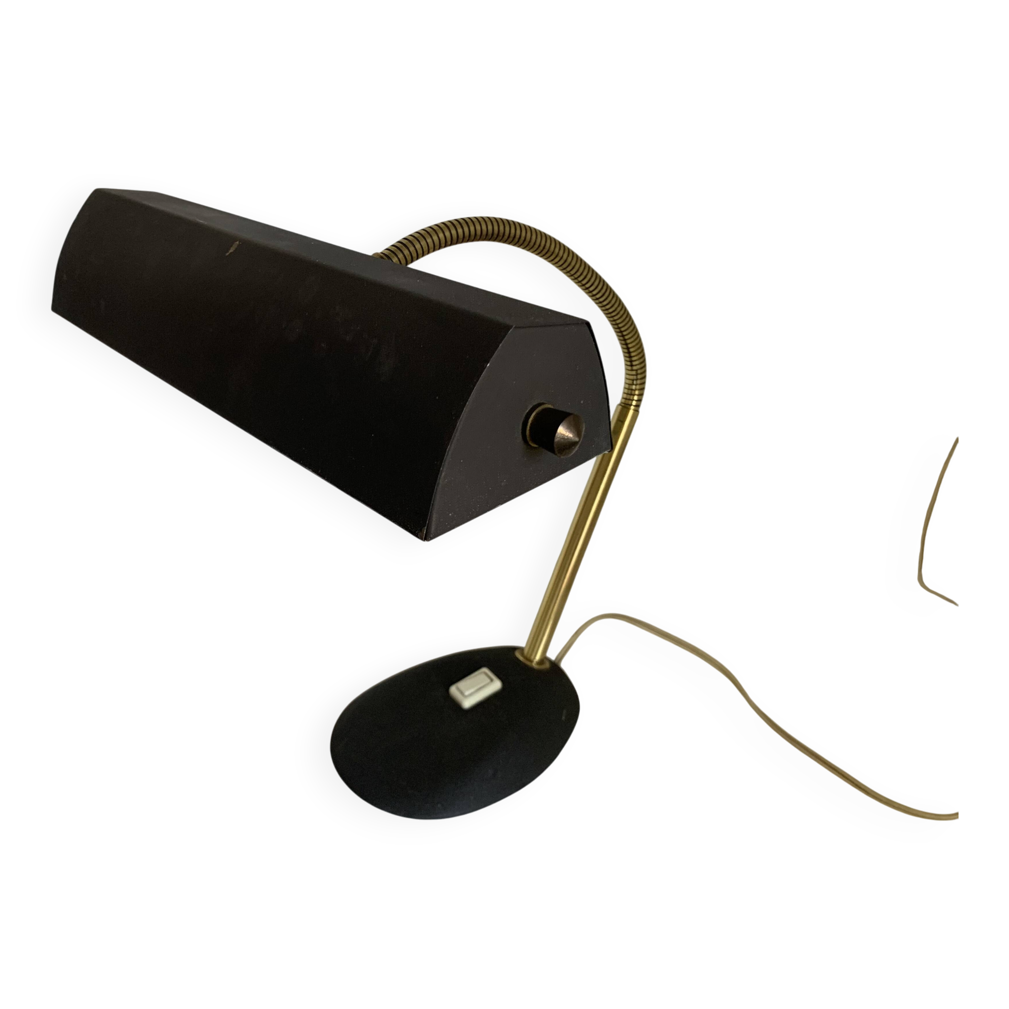Lampe vintage 1960 de banquier Aluminor noire dorée bureau - 45cm