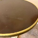 Bistro table in gray cast iron and brown melamine