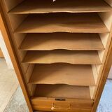 50s/60s light oak curtain filing cabinet low model with removable shelves