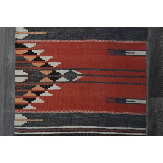 Tapis de couloir vintage turc Oushak fait main en laine et coton marron