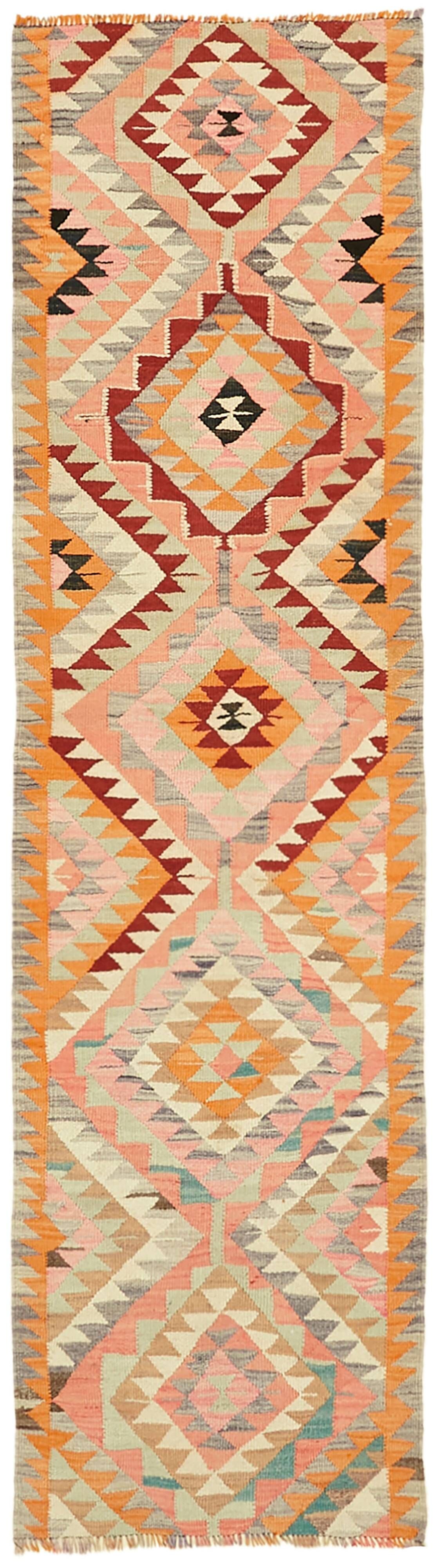 Turkish Handwoven Vintage Herki Kilim 90 cm x 322 cm
