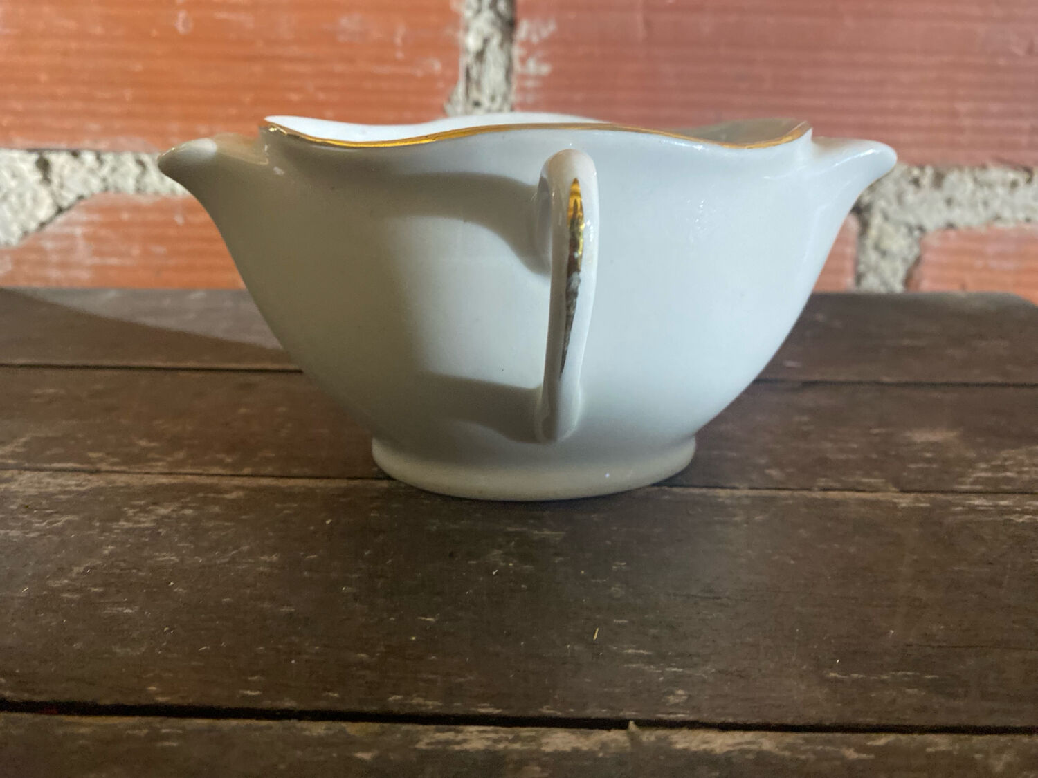 Double Sauce Boat Antique Gras & Maigre White Porcelain #D906