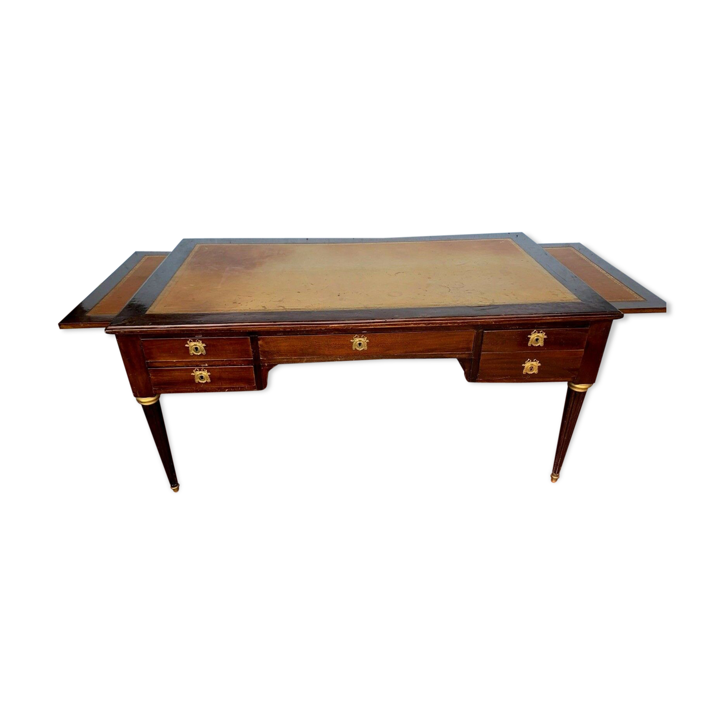 Flat desk with Louis XVI-style zippers in mahogany Top leather 20th century