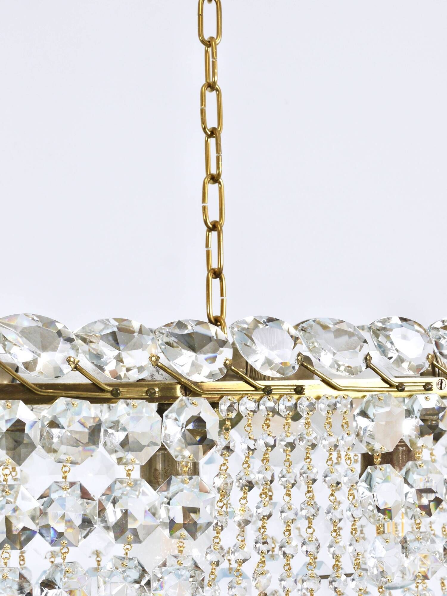 J.T. Kalmar Josef Frank 58" Zeppelin Crystal and Brass Chandelier, Vienna, 1950s