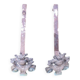 Antique Baroque Andirons in Brass & Cast Iron