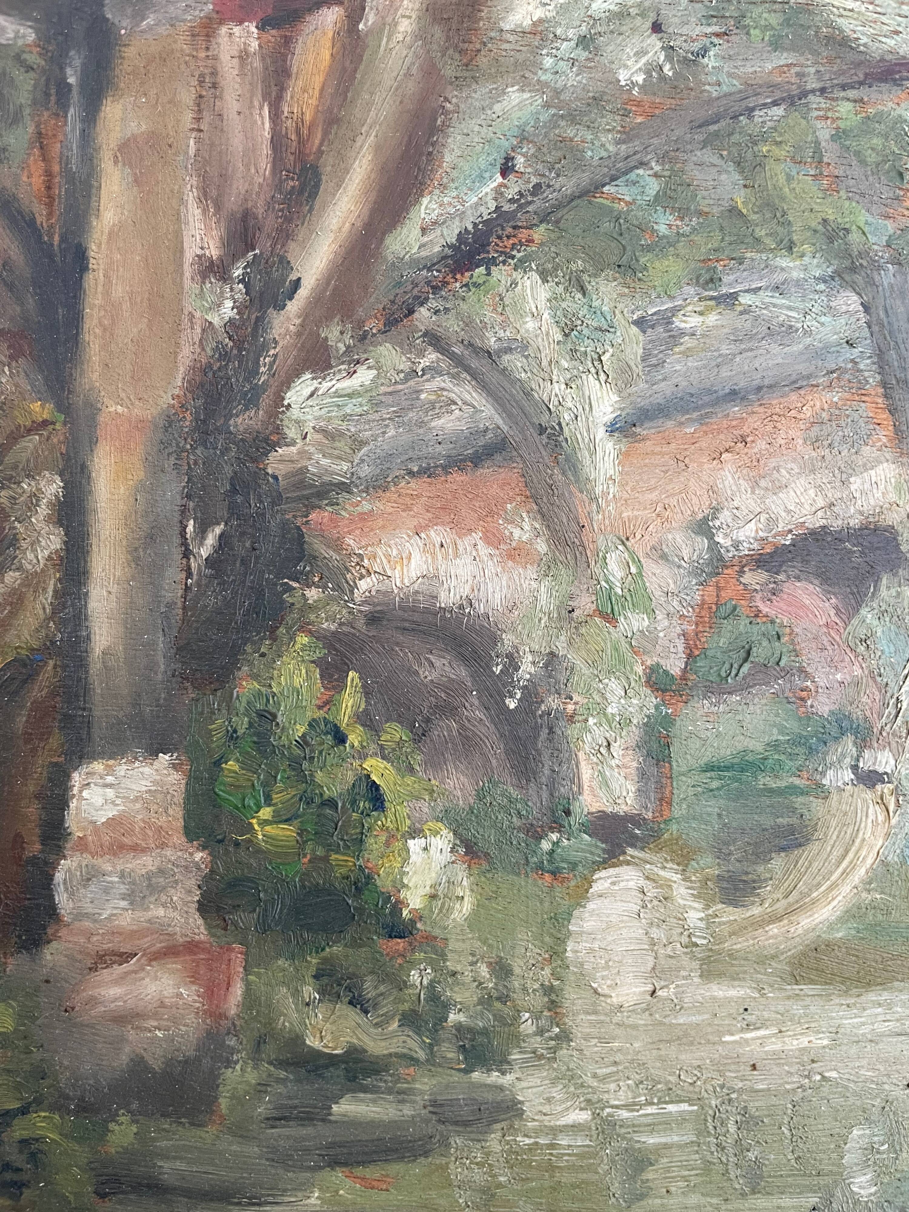 Painting old landscape painting bridge XXth A.Taboureau 1948