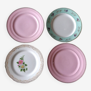 Plat à dessert pied douche porcelaine tchécoslovaque et 4 assiettes offertes