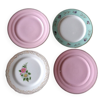 Plat à dessert pied douche porcelaine tchécoslovaque et 4 assiettes offertes