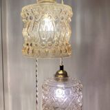Triple antique globe pendant light in amber glass
