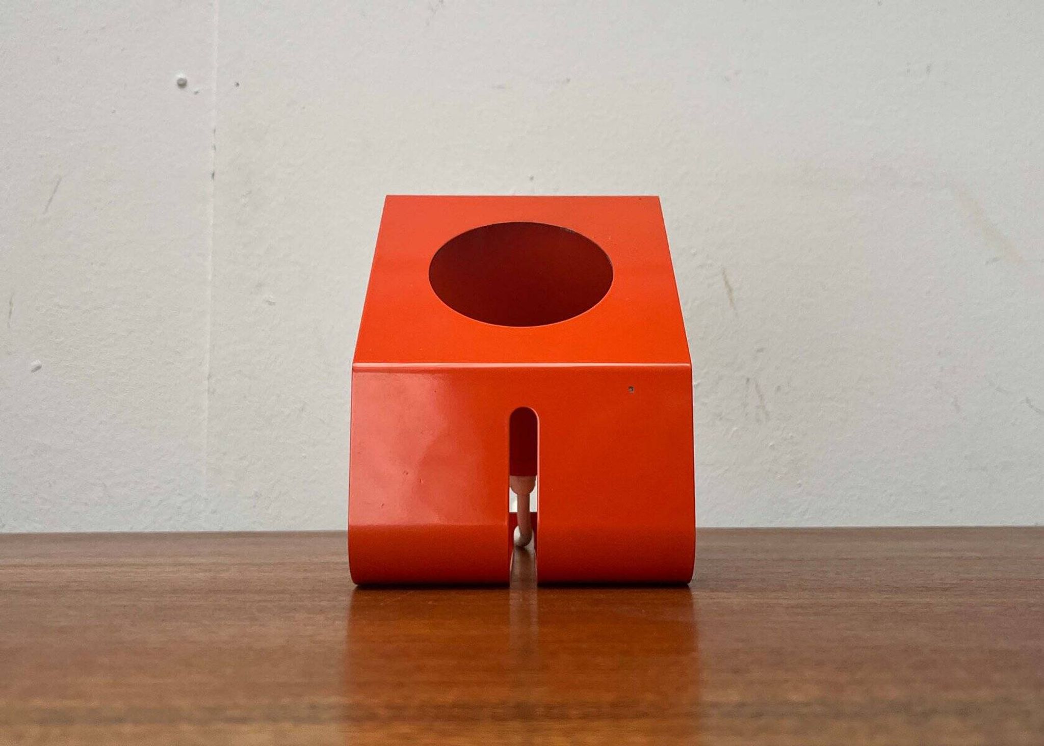 Orange metal table lamp, minimalist, modern mid-century space age, 1960s.