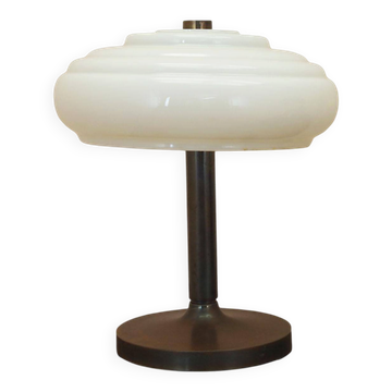 Danish desk lamp 1960s with decorative ribbed shade, brown metal