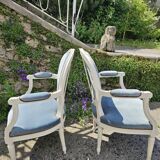 Two Louis XV style berger armchairs