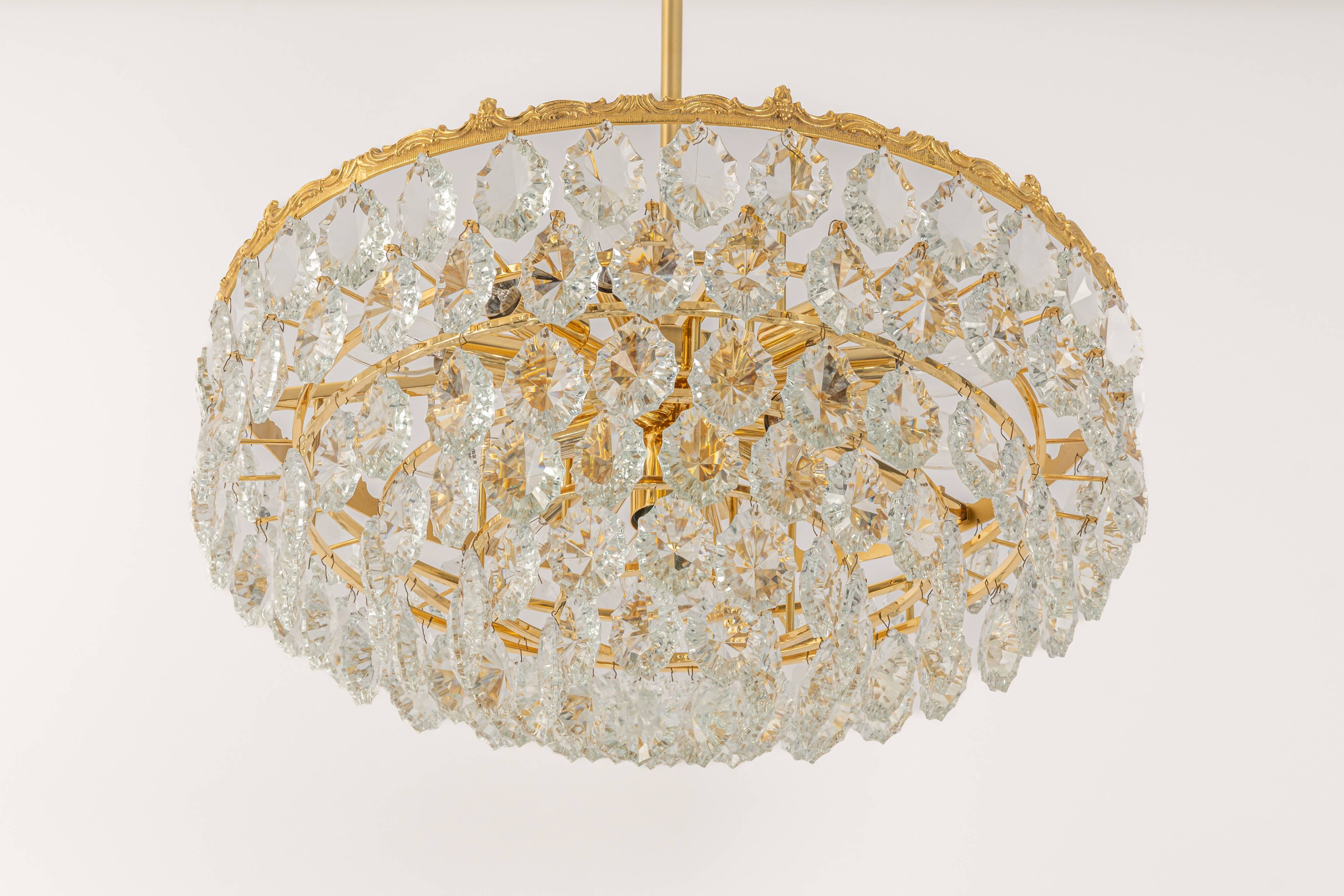 Bakalowits Chandelier, Brass and Crystal Glass, Austria, 1960s