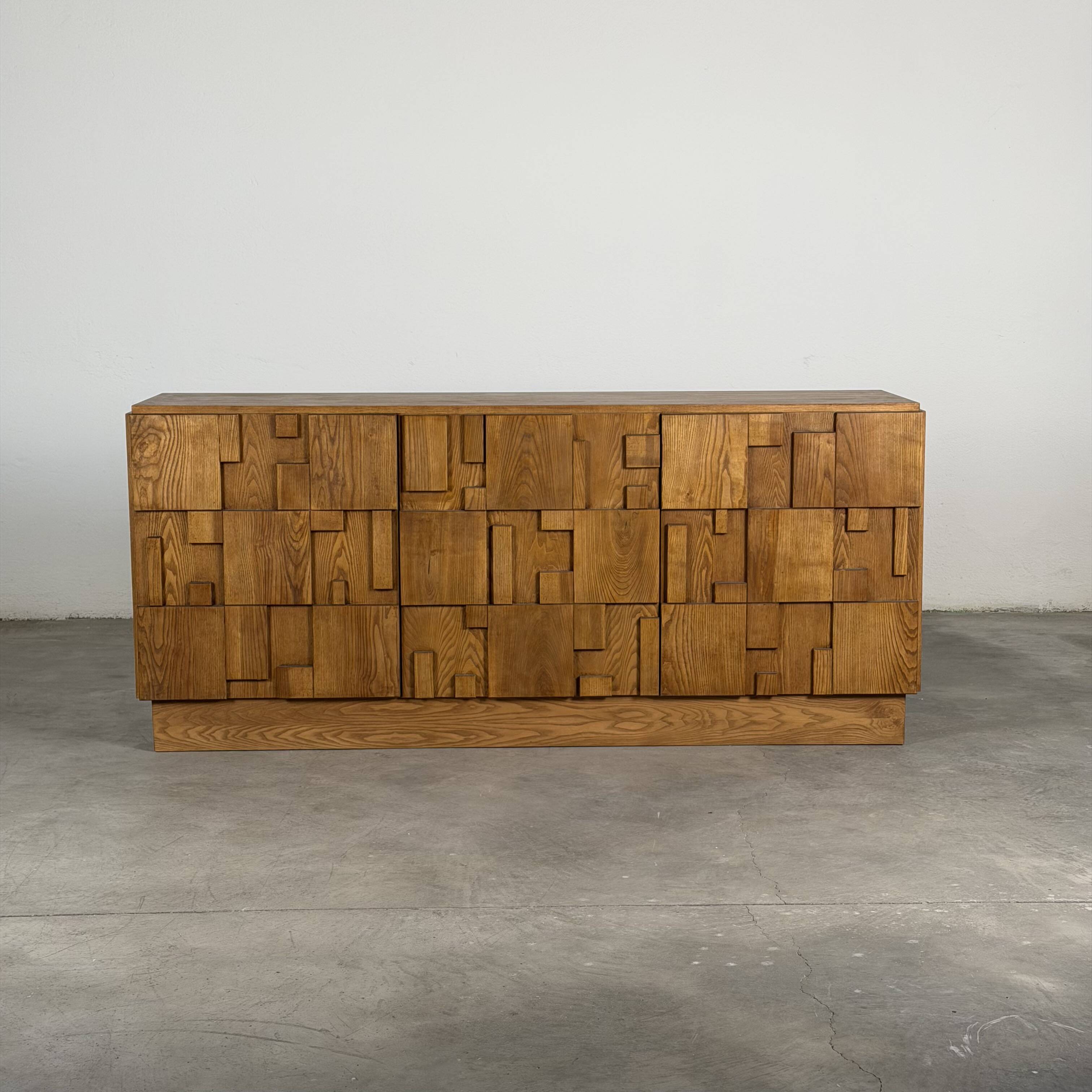 Brutalist Ashwood Sideboard with Sculptural Geometric Front
