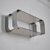 Brushed steel and smoked glass shelf, Donald Singer, 1970