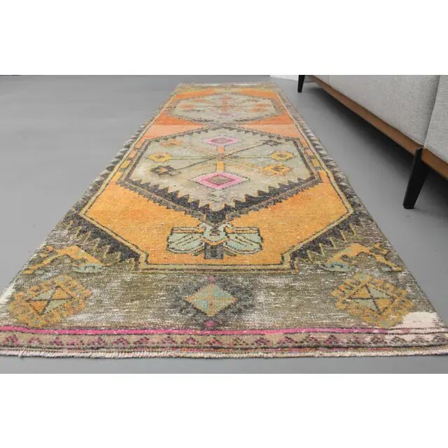 1970s Turkish hand-knotted wool cotton orange runner rug 85x273