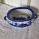 English porcelain flower pot or planter, blue Victorian landscape
