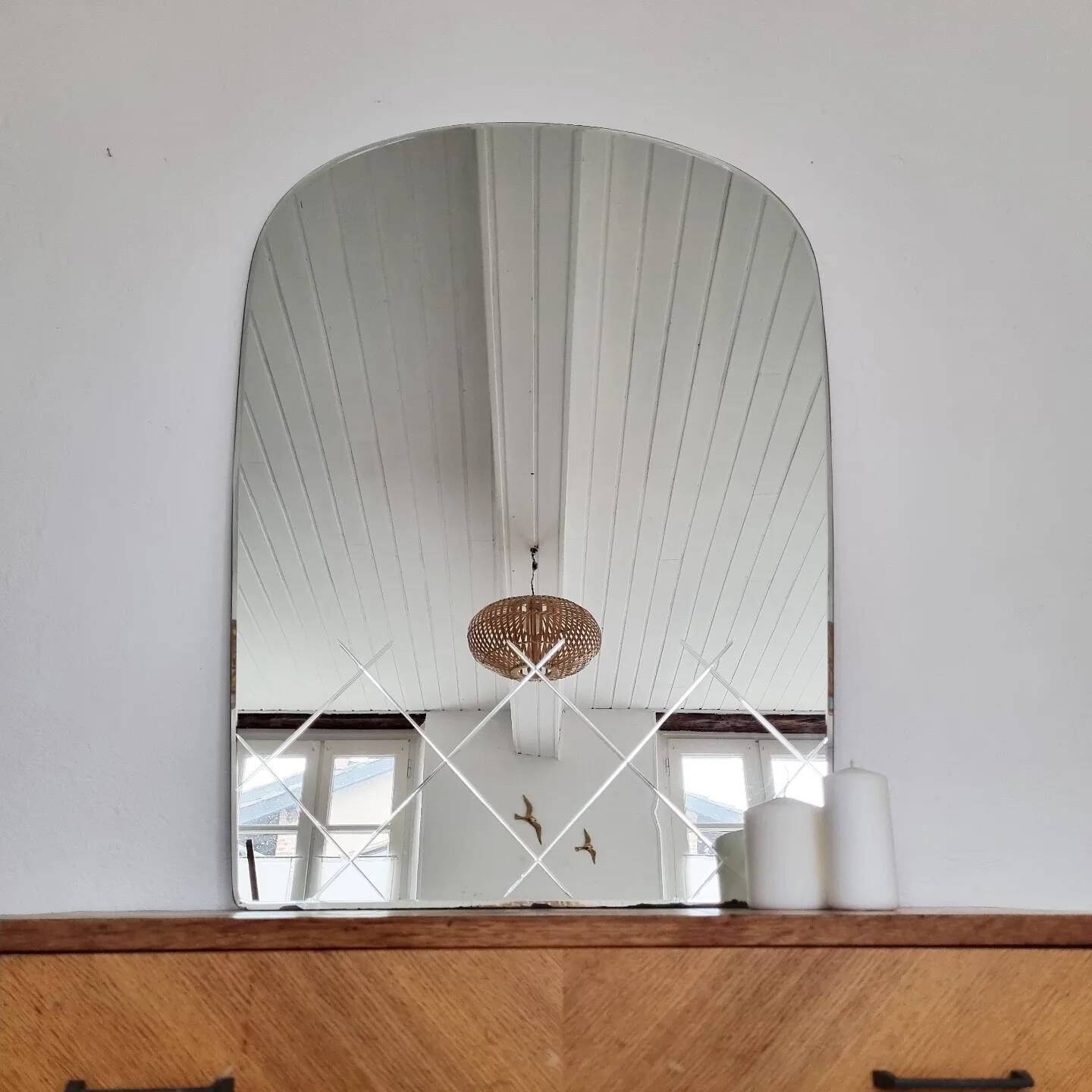 Large vintage beveled arch mirror