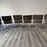 Set of 6 Uno chairs in grey leather on tubular chrome cantilevered frames