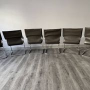 Set of 6 Uno chairs in grey leather on tubular chrome cantilevered frames
